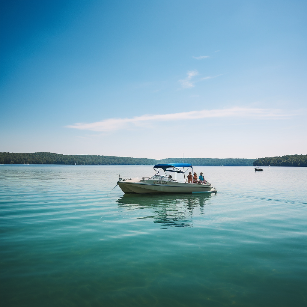 A boat on Percy Priest Lake, representing the adventure of Nashville Boat Rentals with Water Walkers