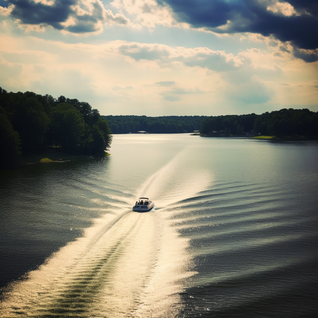 A group of happy people enjoying a sunny day on Percy Priest Lake with a rented boat from Water Walkers.