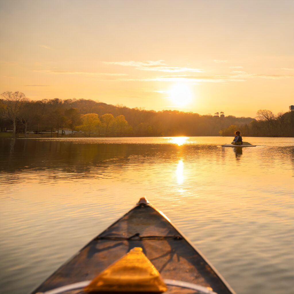 Youth kayaking at Percy Priest Lake, representing how Water Walkers stands out among nonprofit organizations in Nashville with their outdoor activities.