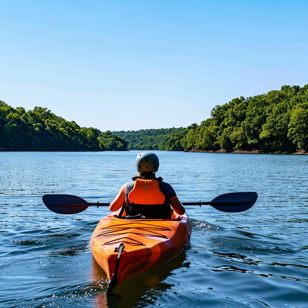 Teenager kayaking on a lake in Nashville, symbolizing volunteer opportunities in Nashville