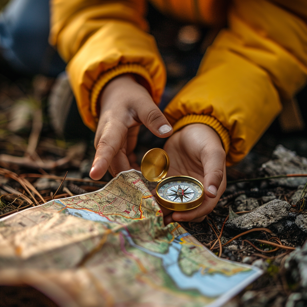 Young person examining a compass in Nashville, highlighting charity for youth involvement in education and exploration.